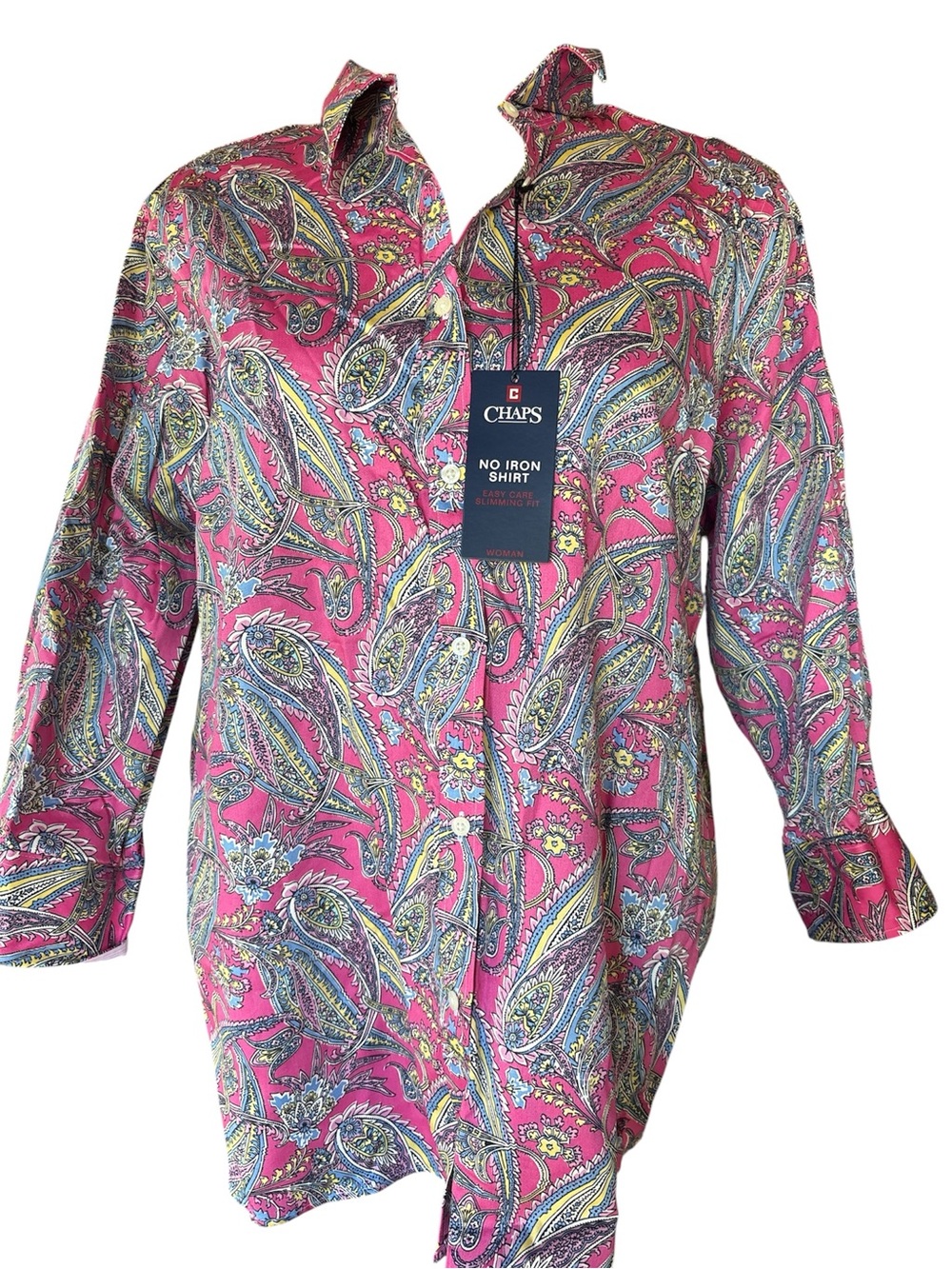 Chaps Pink Paisley Button-Up Blouse